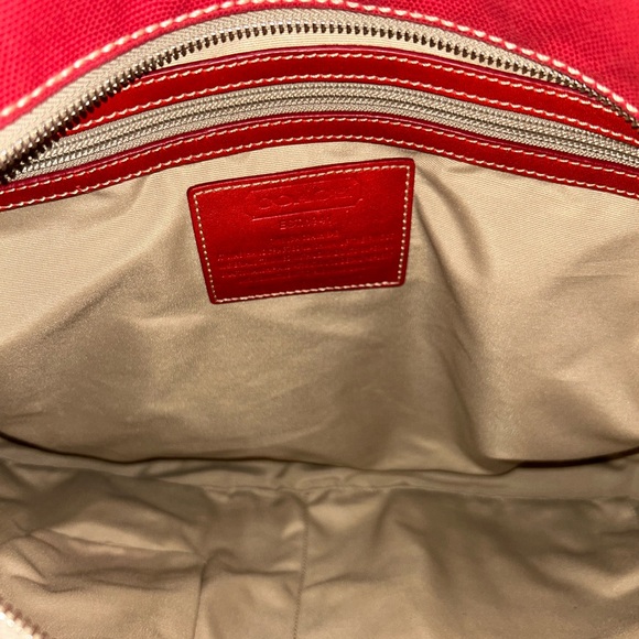 Coach Red Canvas Tote Bag with Red and Tan Leather Trim - Picture 14 of 14